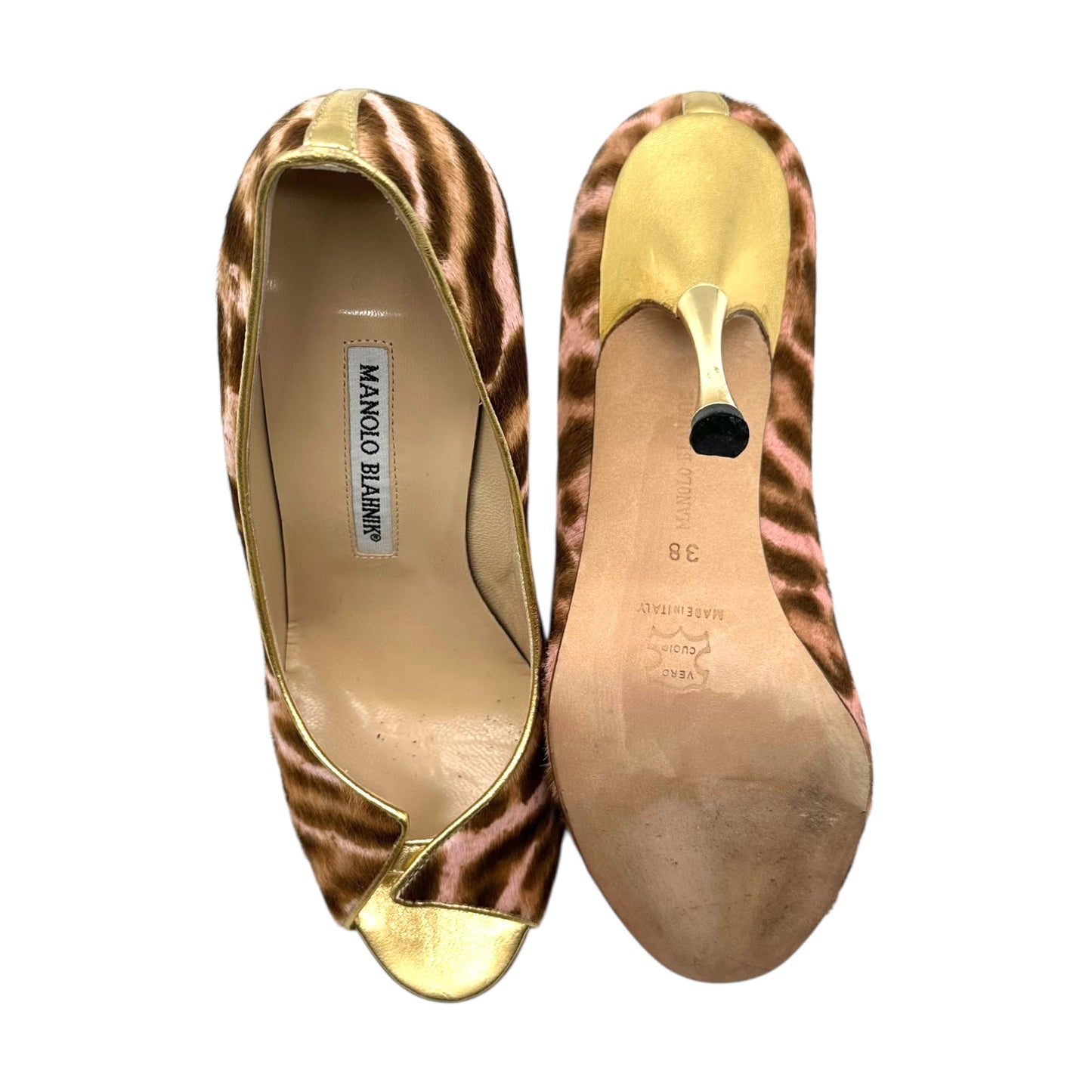 Manolo Blahnik Pink Leopard Print Ponyhair Heels