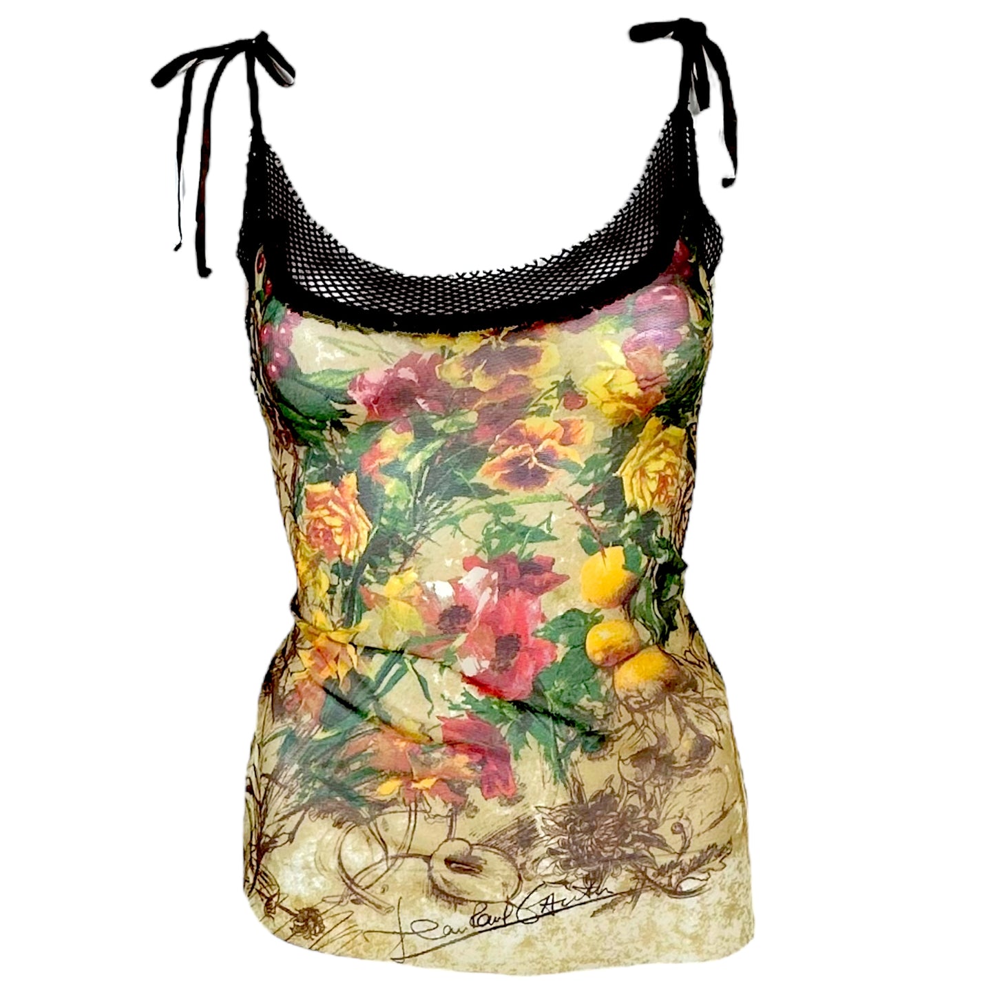 Jean Paul Gaultier Multicolor Floral & Fishnet Mesh Tank Top