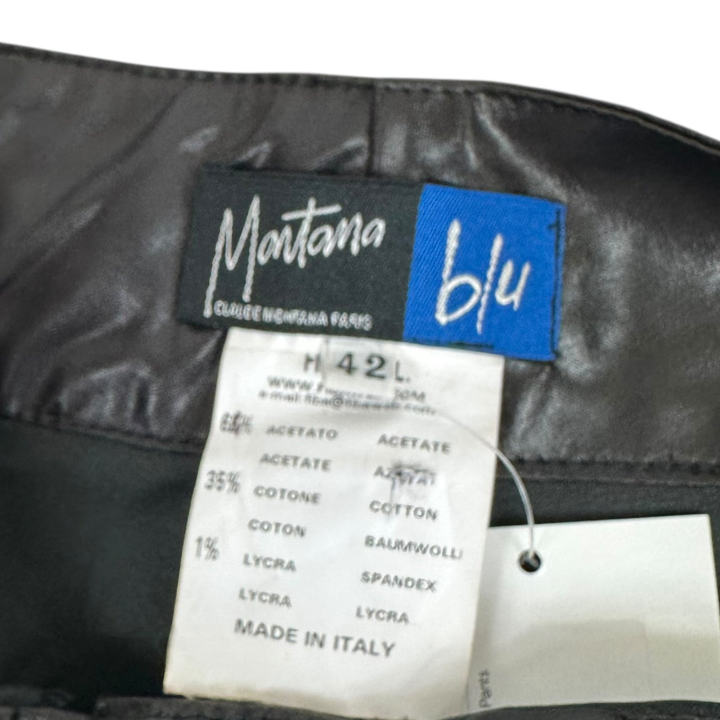 Claude Montana Blu Black 'Leather Look' Crystal Logo Pants