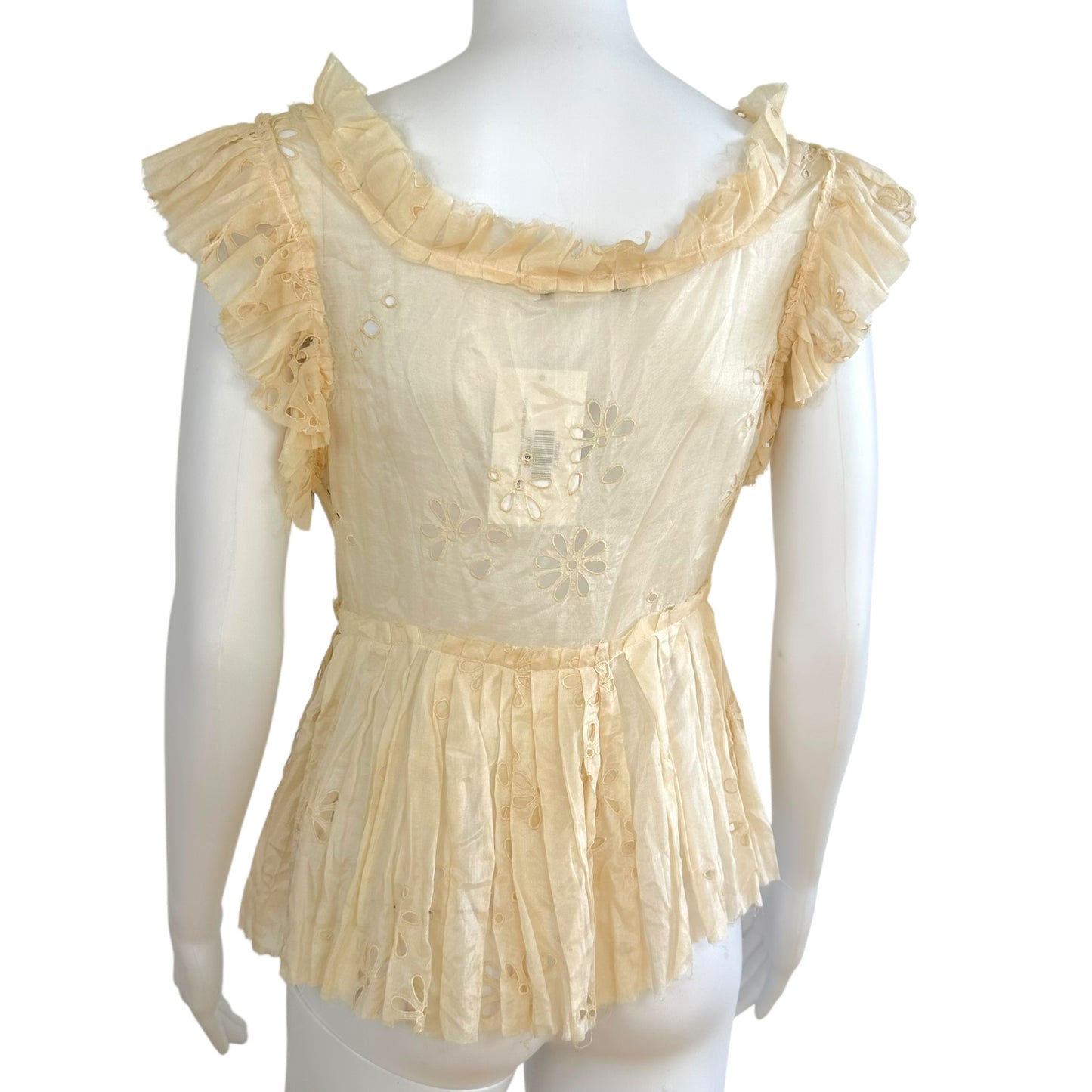 Chloe Butter Yellow Cropped Eyelet Ruffle Blouse