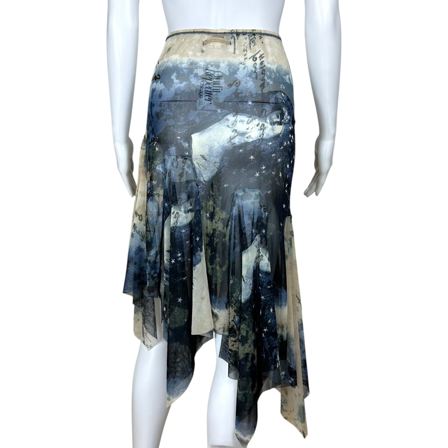 Jean Paul Gaultier Outdoor Print Asymmetrical Mesh Midi Skirt