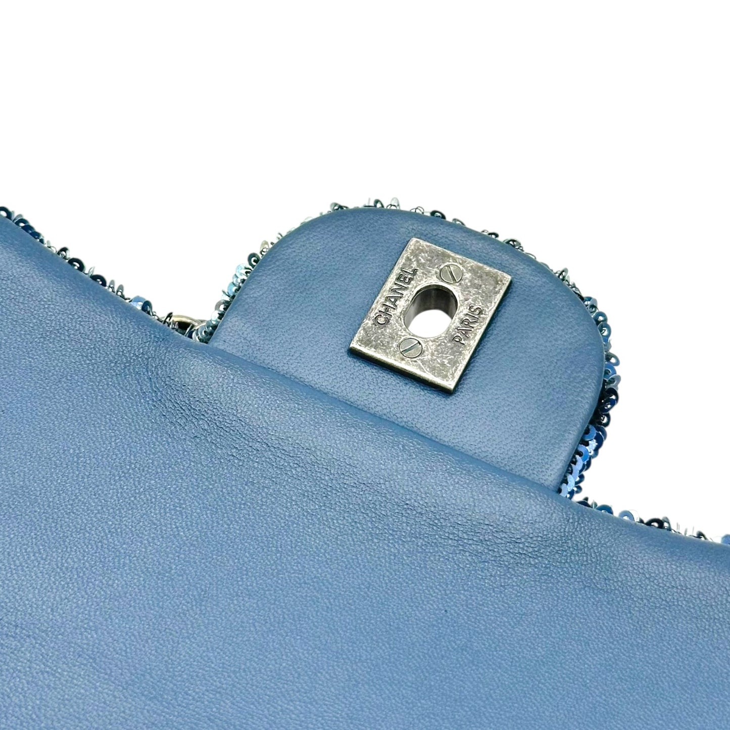 Chanel Medium Flap Bag Silver Blue Sequin Design