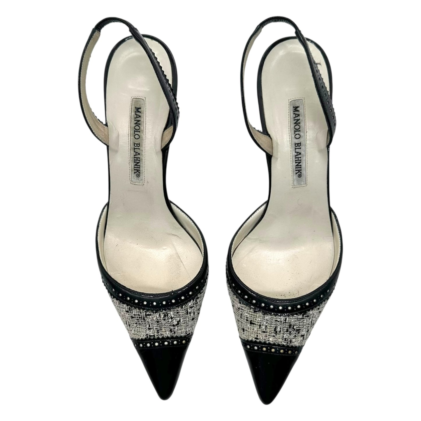 Manolo Blahnik Tweed & Patent Leather Kitten Heels