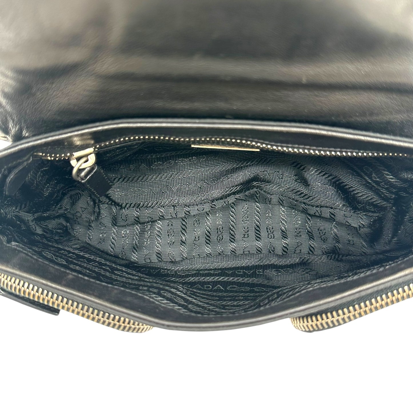 Prada Black Leather Studded Buckled Mini Shoulder Bag