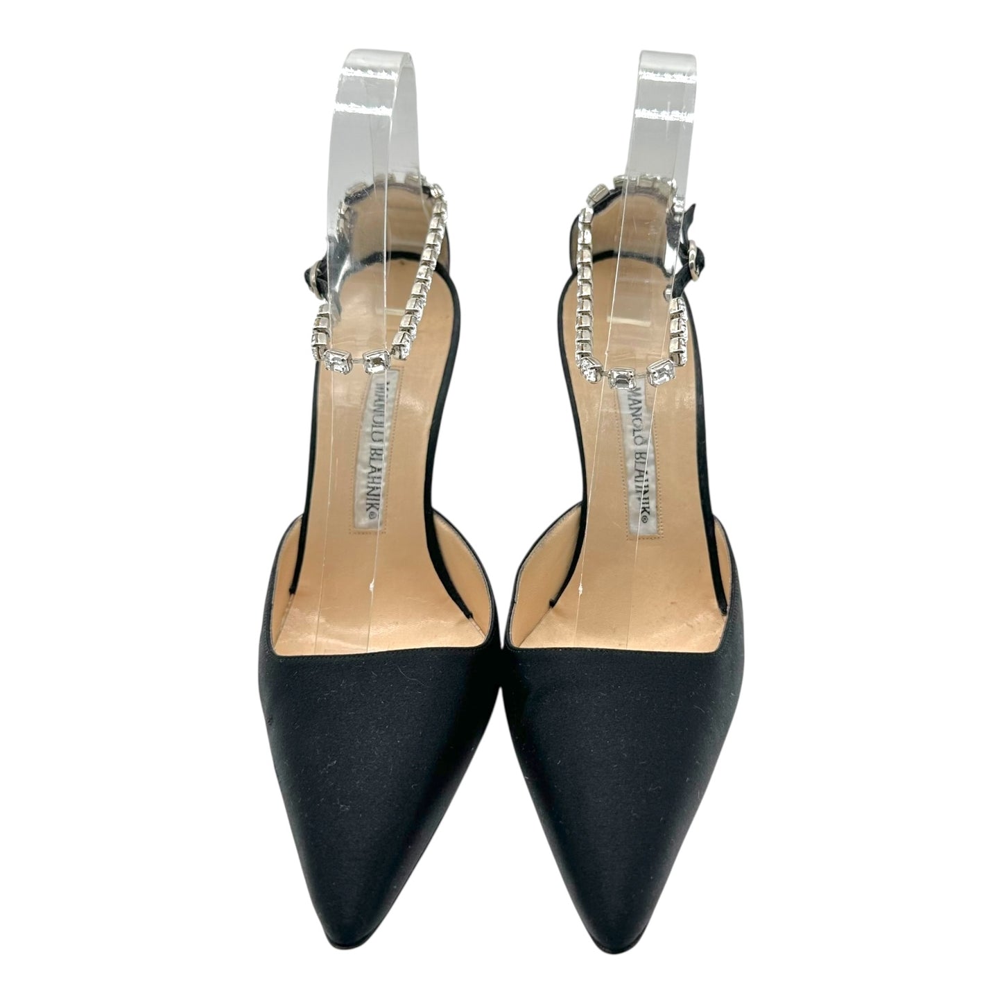 Manolo Blahnik Black Silk Crystal Strap Heels