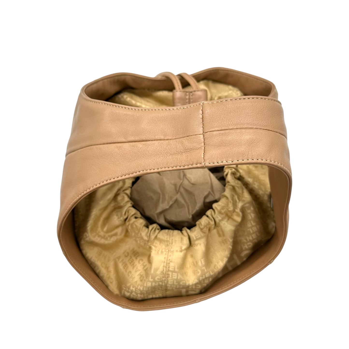 Chanel Tan Leather Chocolate Bar Quilted Bucket Bag