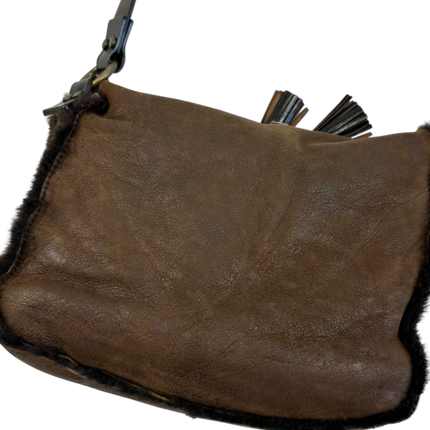 Dolce & Gabbana Brown Shearling Butterfly Messenger Bag