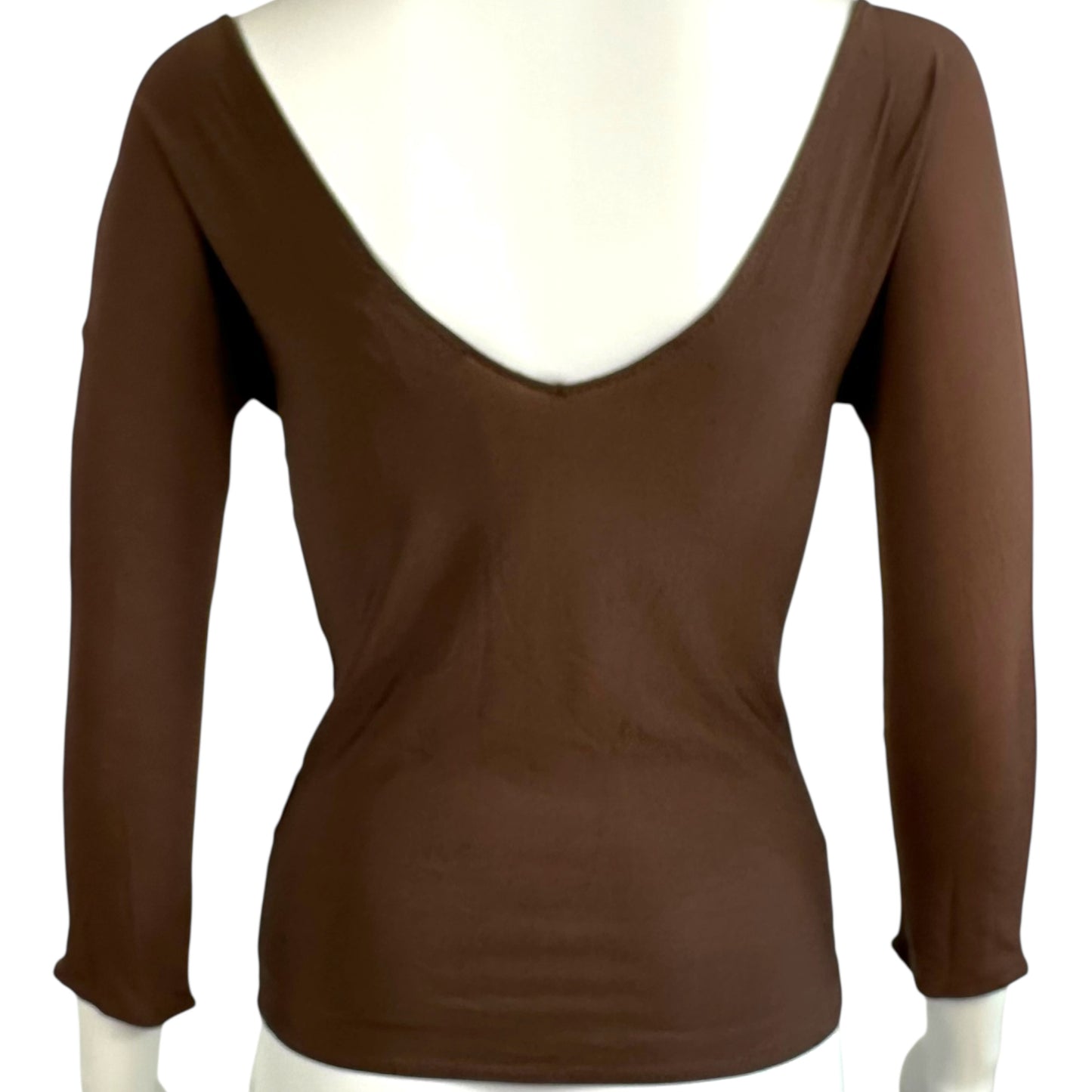 Blumarine Brown & Pink Beaded Floral 3/4 Sleeve Top