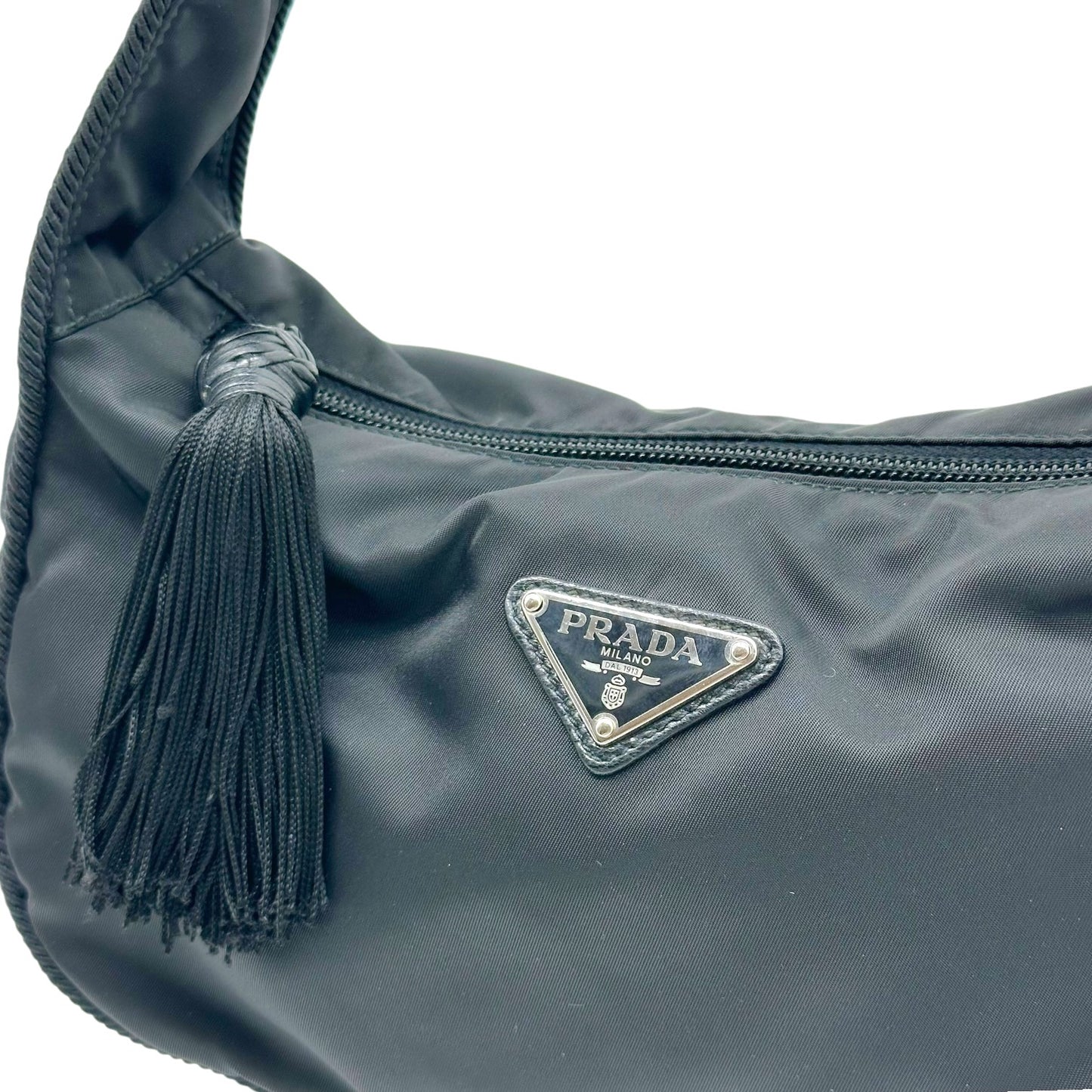 Prada Black Nylon & Fringe Tassle Mini Handbag