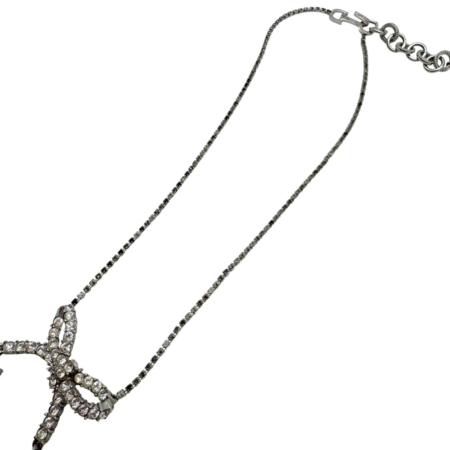 Christian Dior Silver Crystal 'CD' Logo Bow Choker Necklace