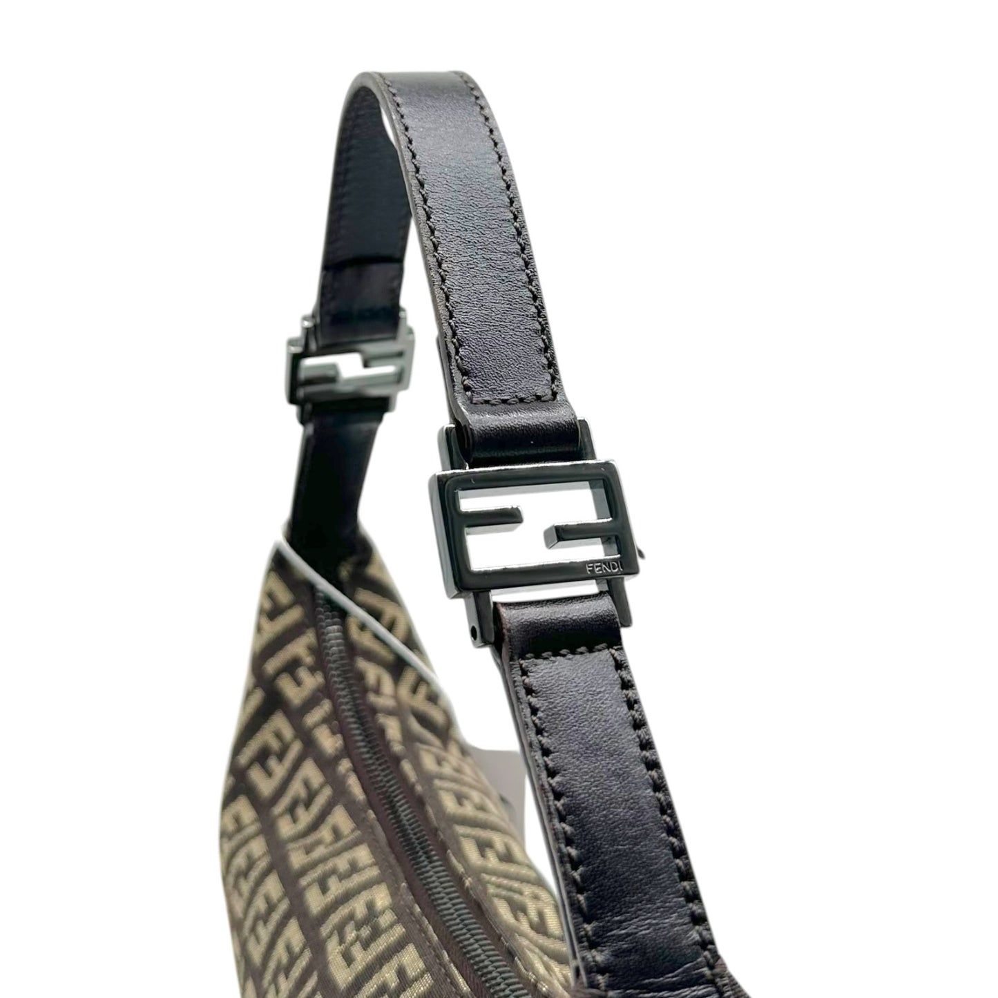 Fendi Brown & Tan Zucchino Monogram Crescent Shoulder Bag