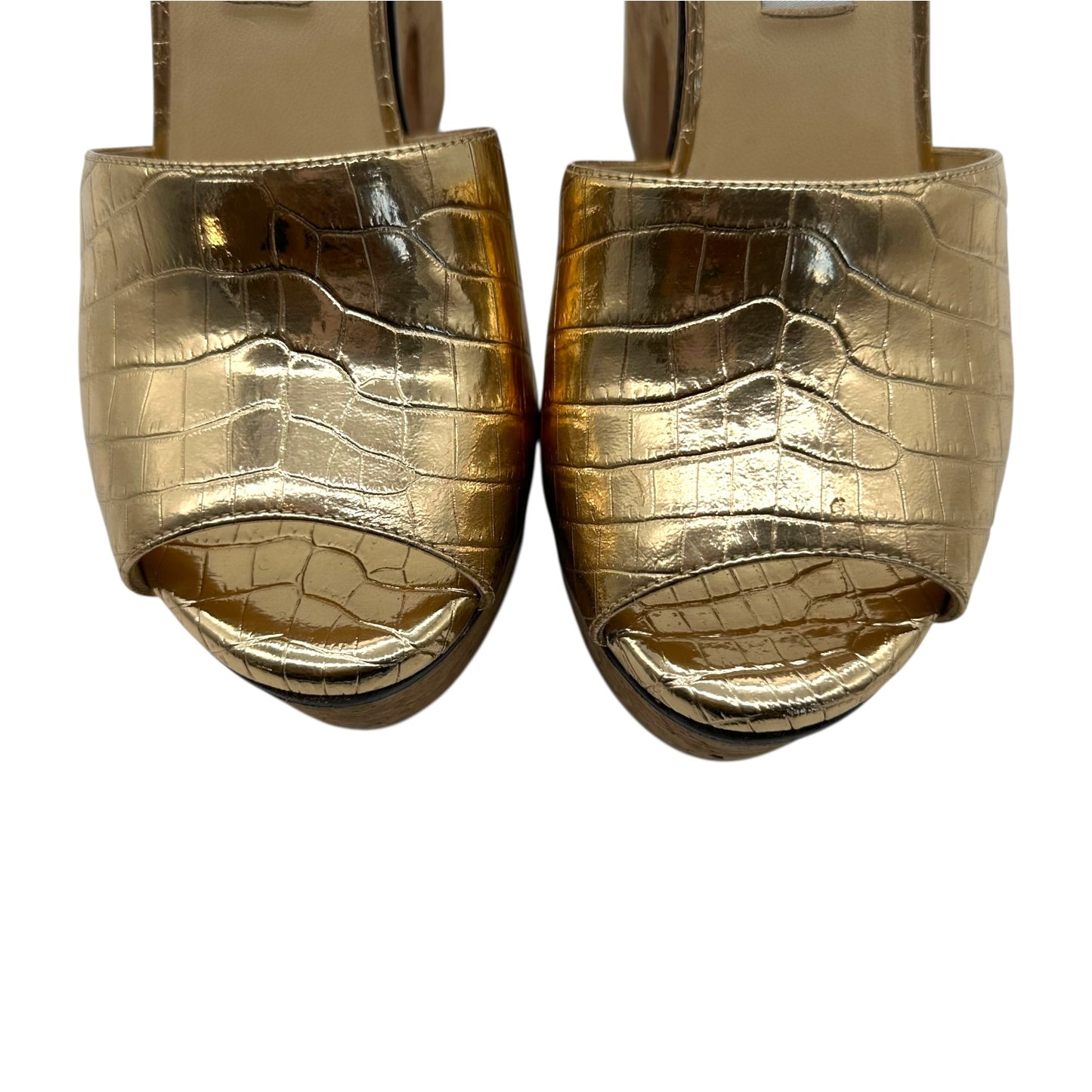 Jimmy Choo Gold Croc & Corc Wedge Platform Sandals