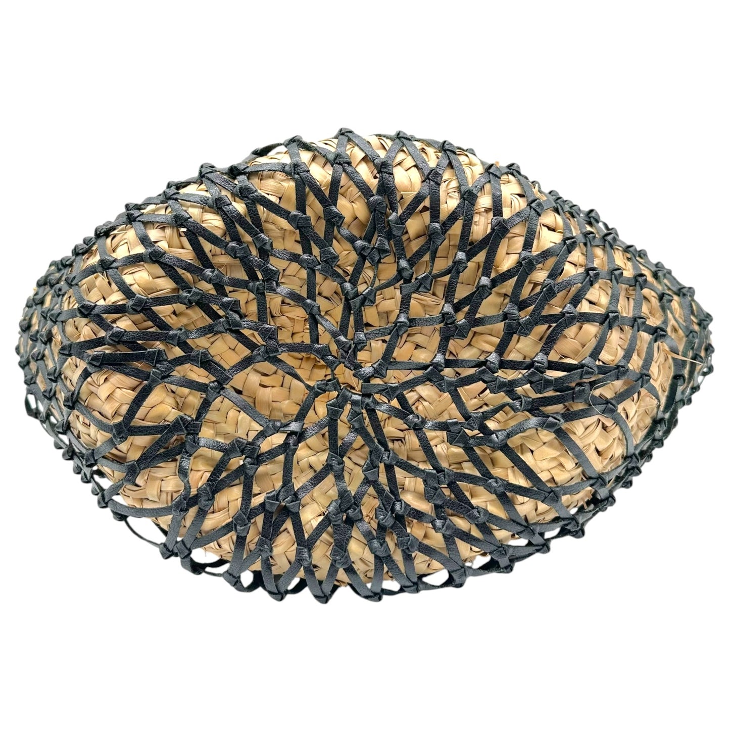 Dolce & Gabbana Raffia & Black Leather 'Netted' Beach Handbag Tote