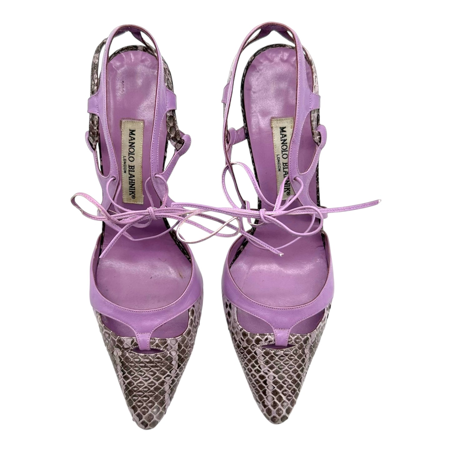 Manolo Blahnik Purple Python Lace Up Heels