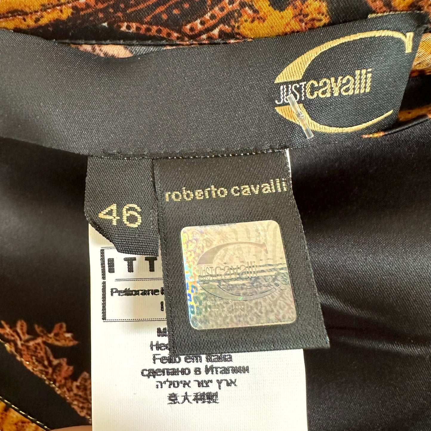 Just Cavalli Roberto Cavalli Black & Gold Damask Print Midi Skirt