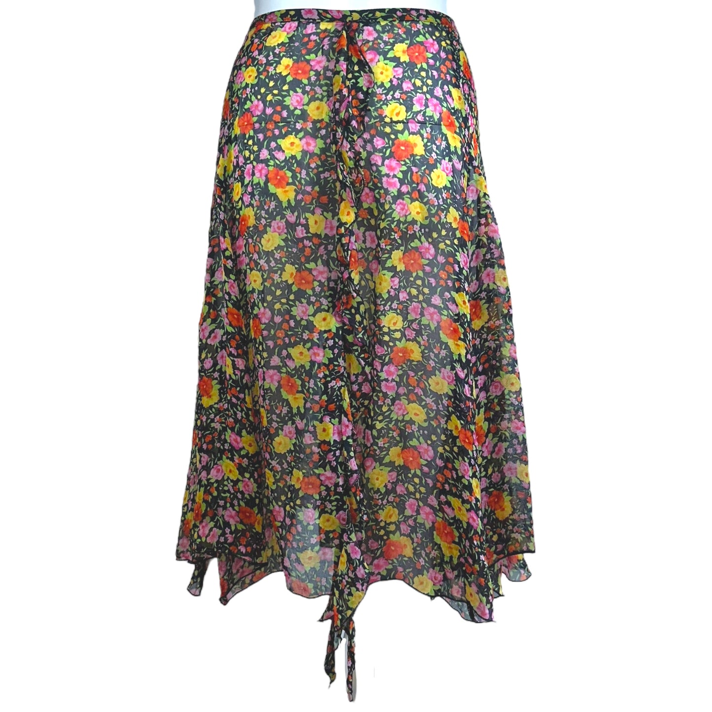 D&G Dolce & Gabbana Sheer Silk Floral Print Midi Skirt