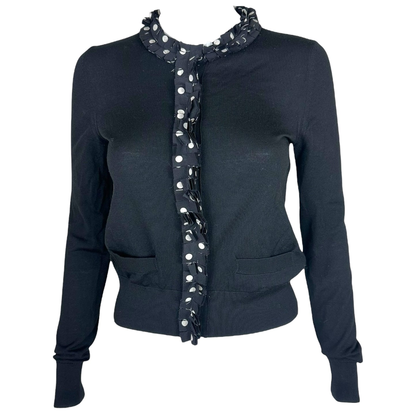Dolce & Gabbana Polka Dot Silk Trim Knit Cardigan