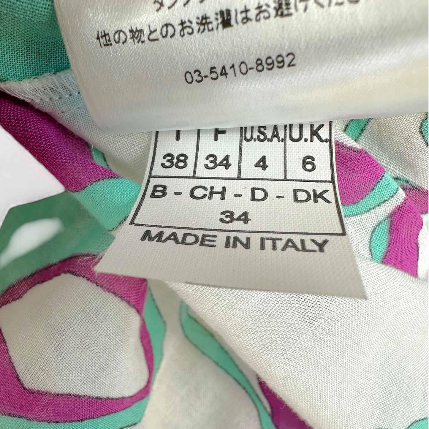 Emilio Pucci Turquoise & Pink Printed Semi-Sheer Blouse