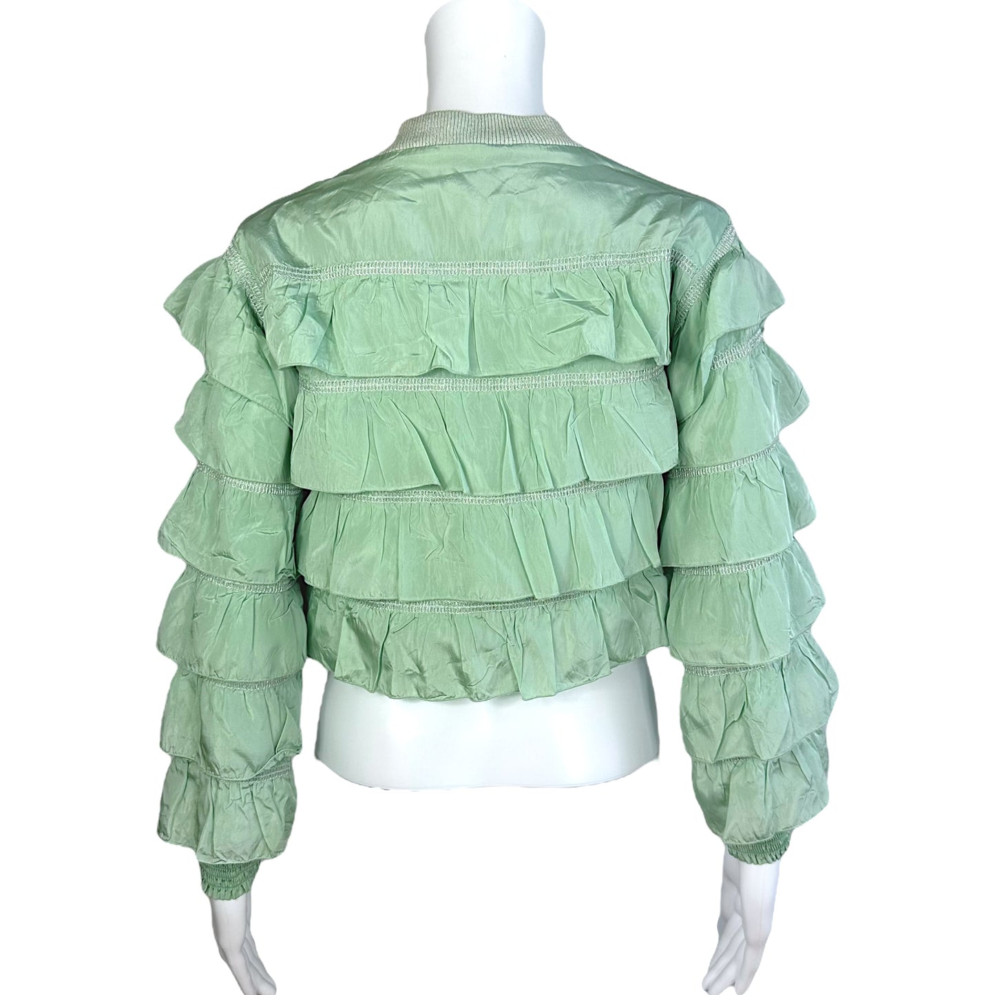 D&G Dolce & Gabbana Teal Ruffled Bomber Jacket