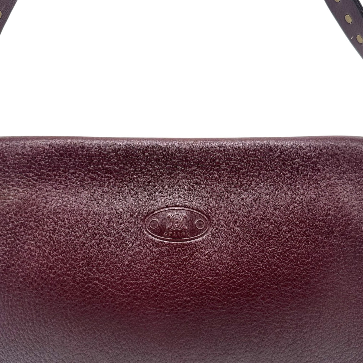 Celine Burgundy Leather Studded Shoulder Bag