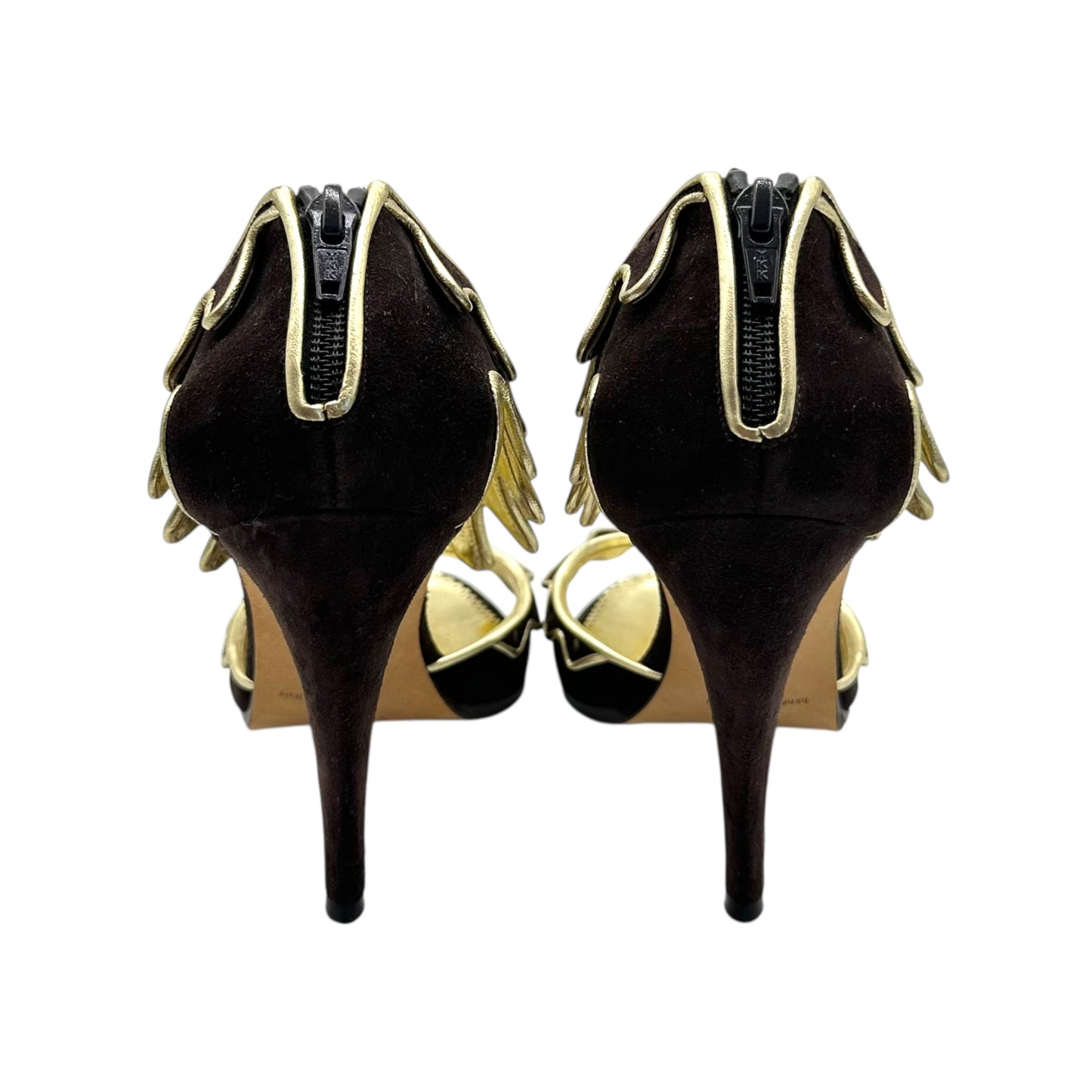Manolo Blahnik Brown Suede & Gold 'Melting' Heels