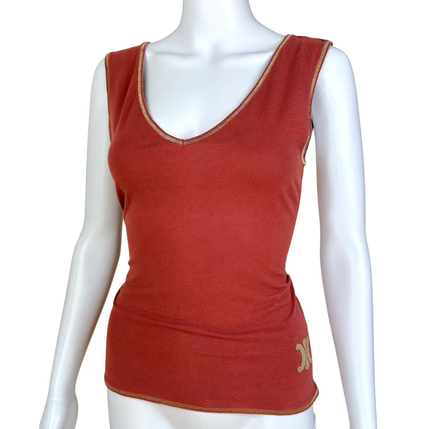 Celine Burgundy & Gold Logo Tank Top