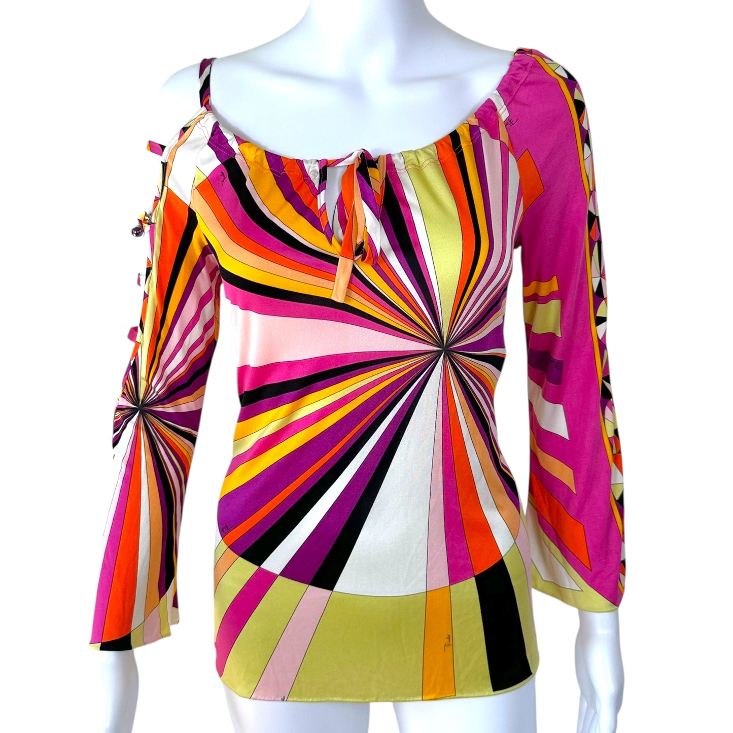 Emilio Pucci Beaded Pink Printed Cut-Out Blouse