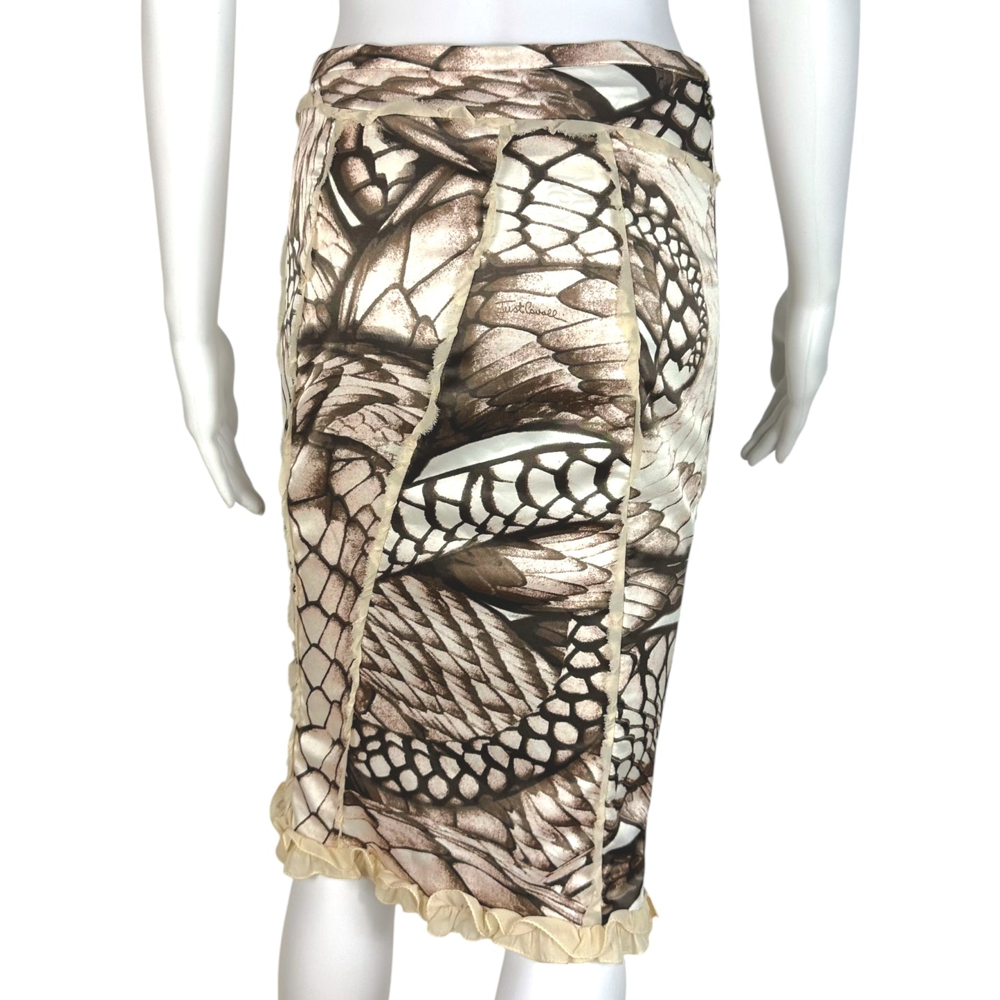 Just Cavalli Roberto Cavalli Brown & Ivory Scale Print Midi Skirt