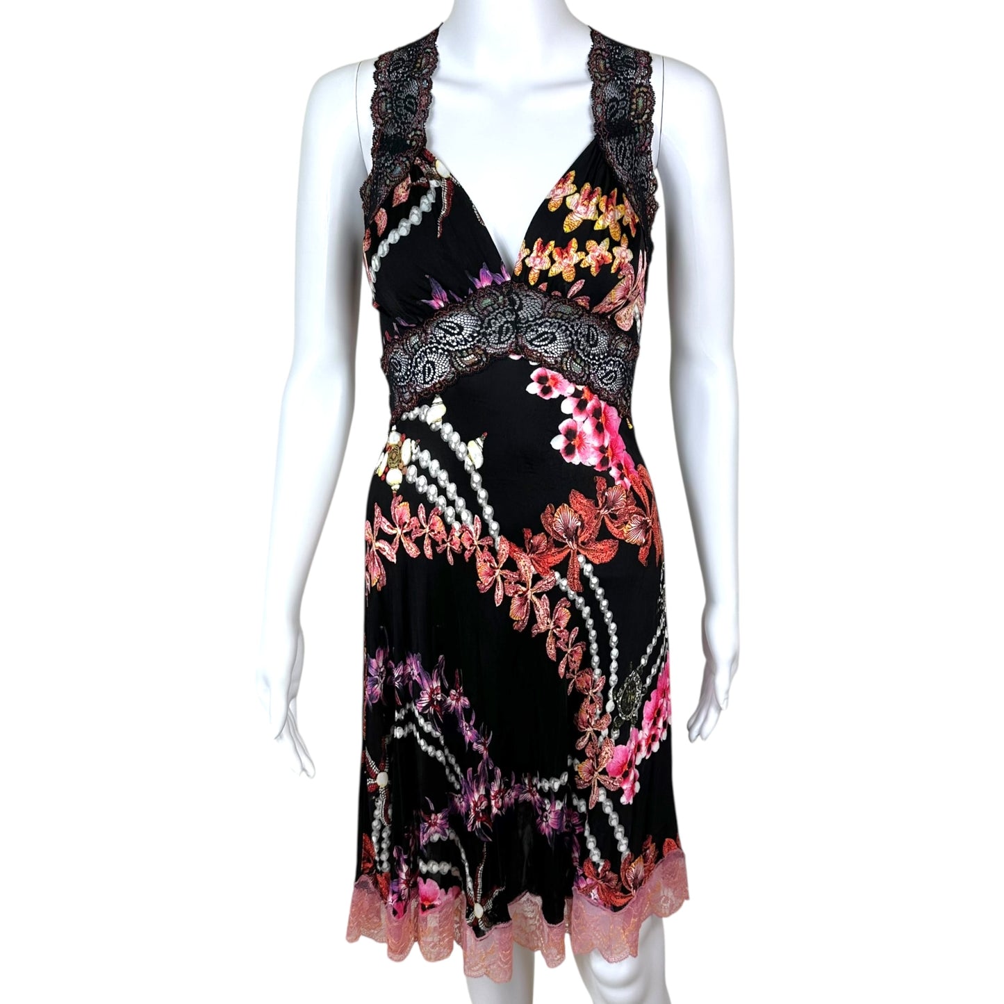 Just Cavalli Roberto Cavalli Lace Trim Floral & Pearl Print Dress