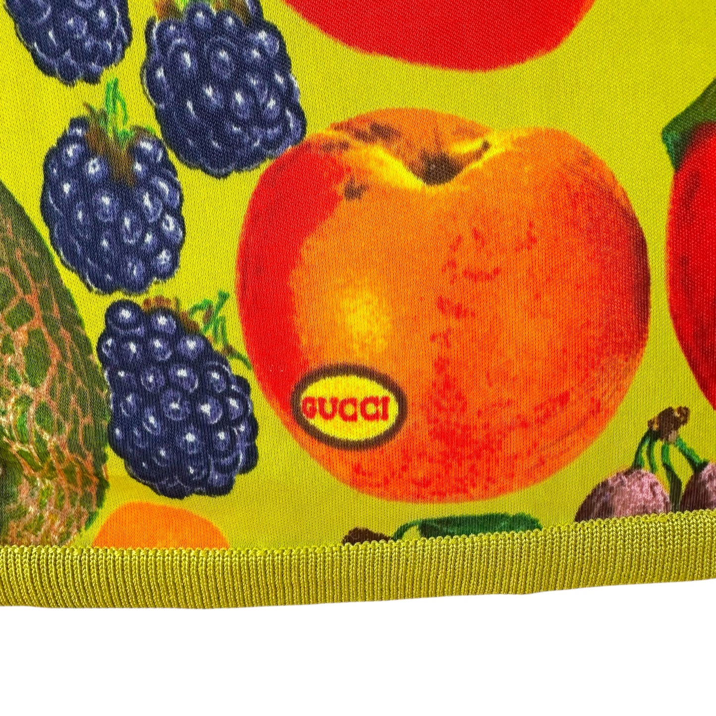 Gucci by Tom Ford S/S 1996 Green Fruit Print Silk T-Shirt