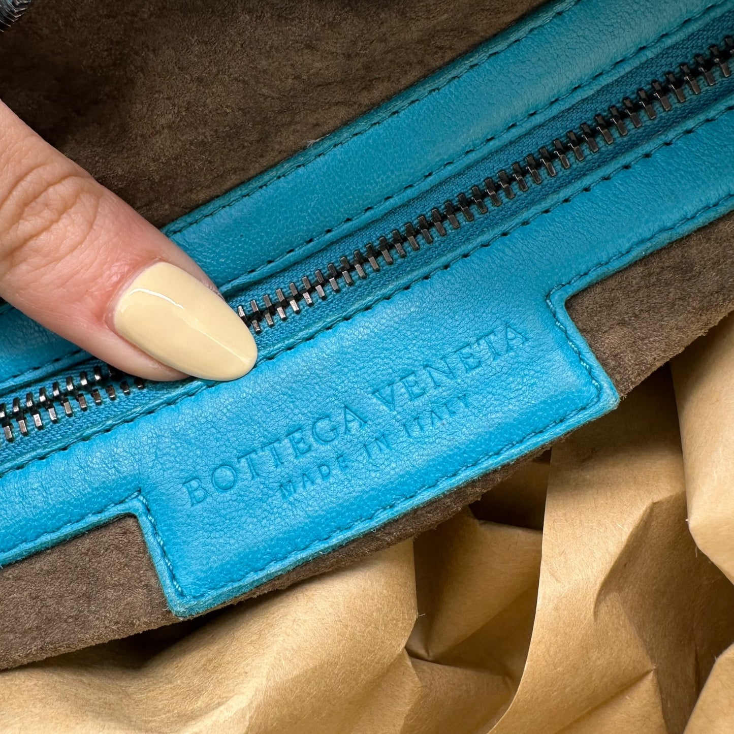 Bottega Veneta Teal Blue Intrecciato Hobo Shoulder Bag