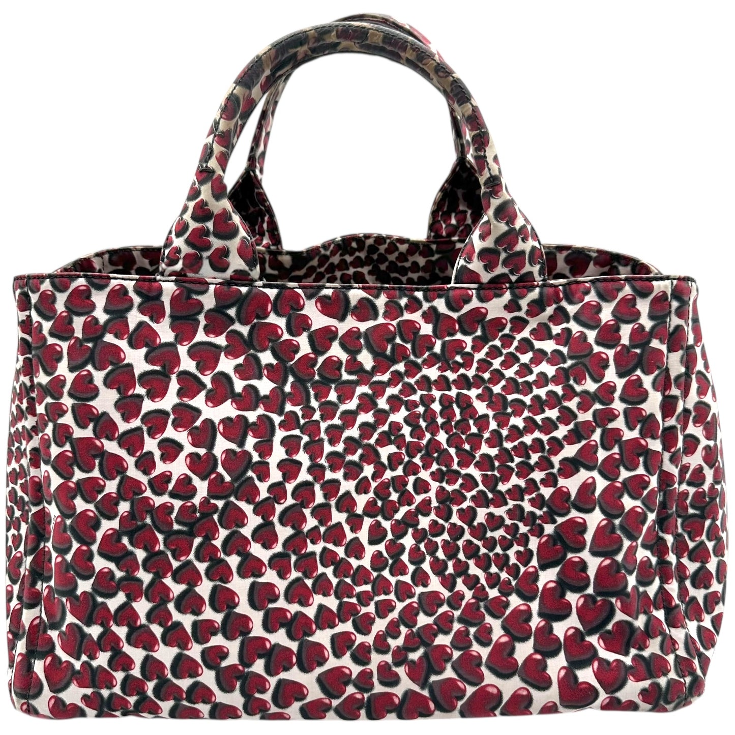Prada Heart Print Canapa Tote Bag