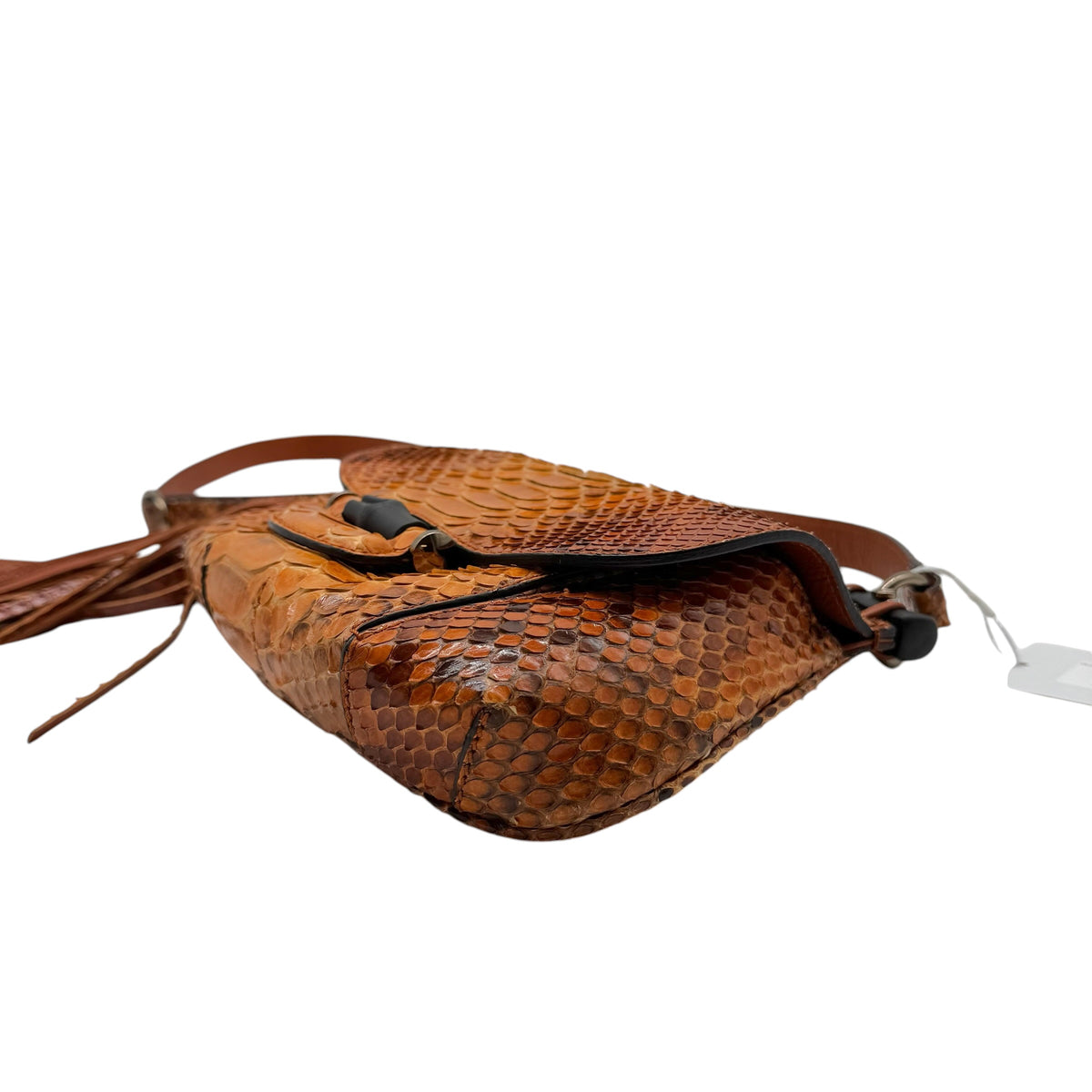 Gucci Orange Python Crossbody Bag With Bamboo Fringe