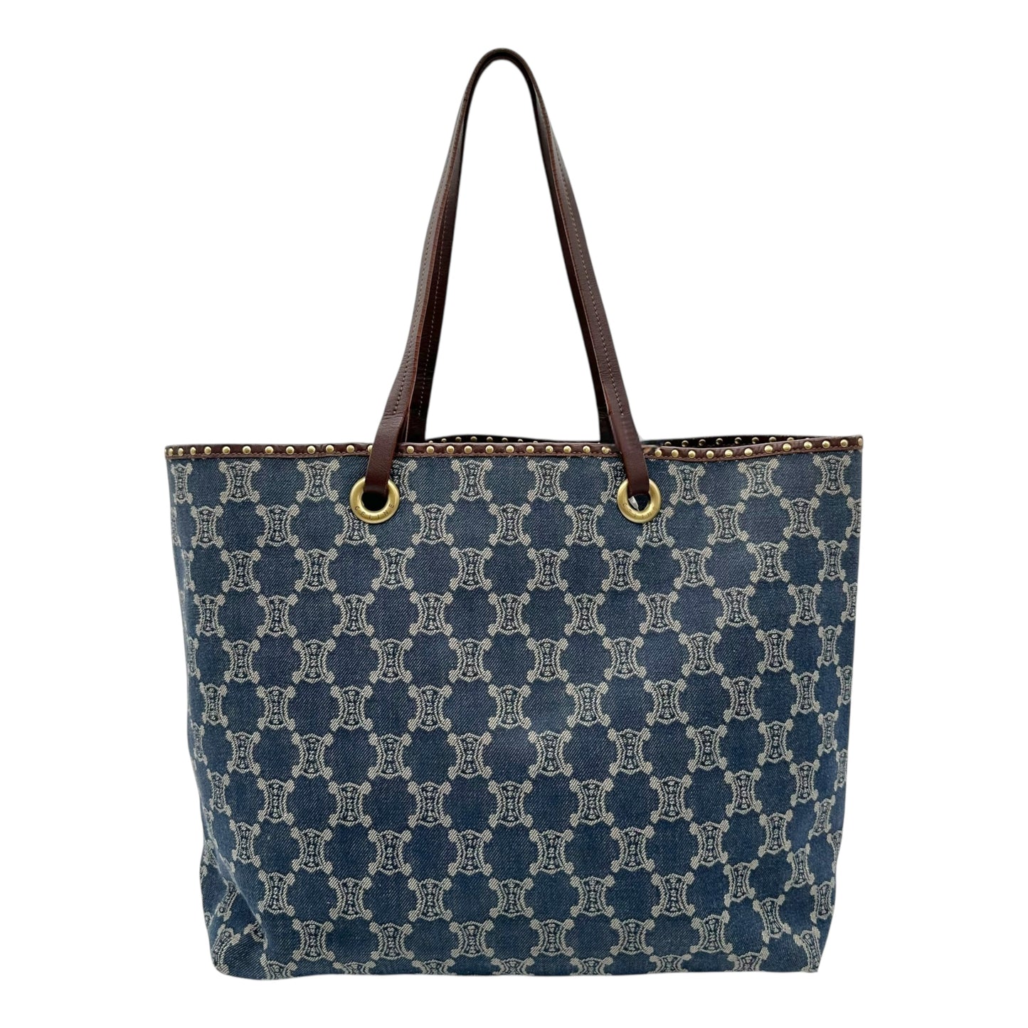 Celine Denim Triomphe Monogram Studded Tote Bag