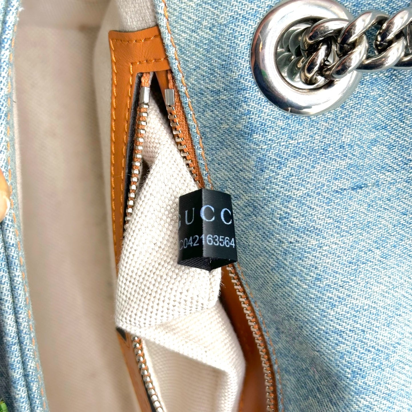 Gucci Denim & Crystal Monogram Applique Medium Marmot Bag