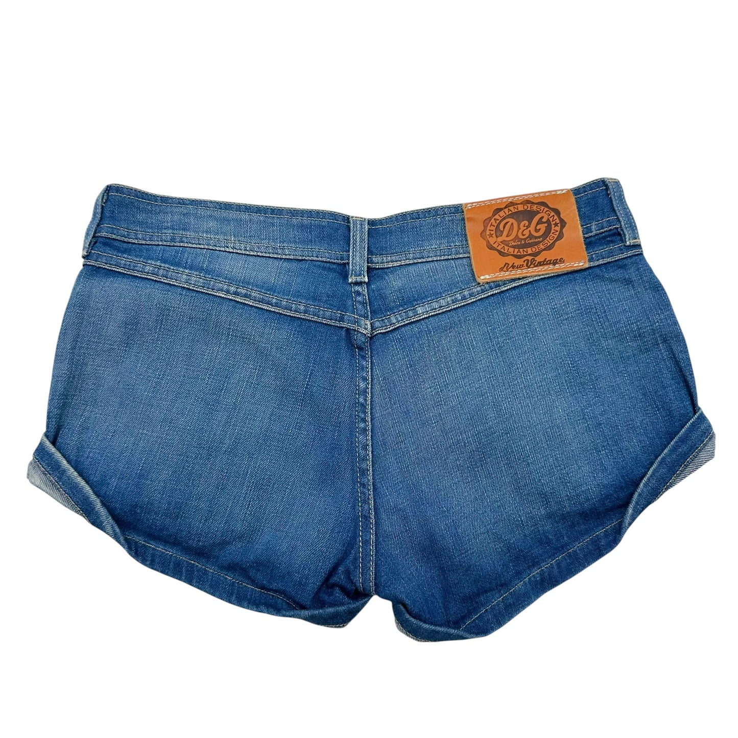 D&G Dolce & Gabbana Denim & Suede Feather Embellished Mini Shorts