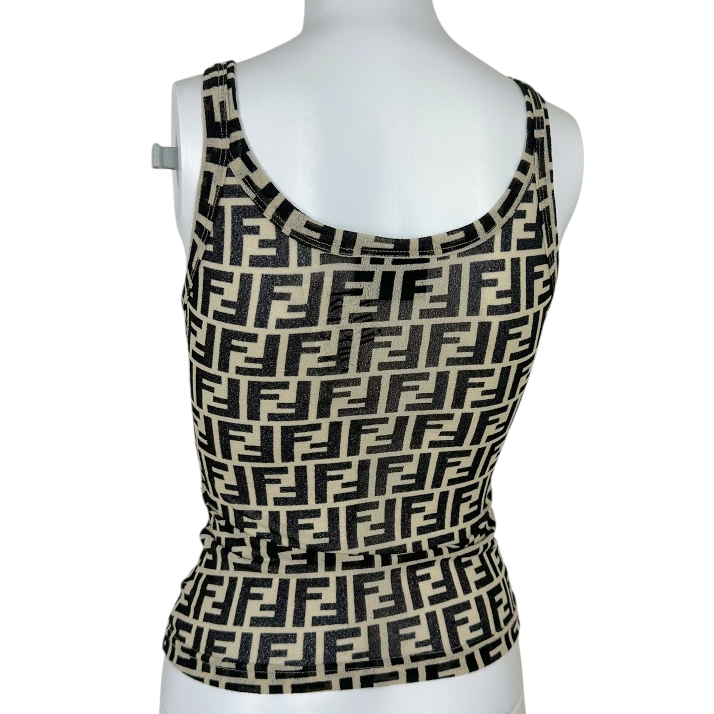 Fendi Ivory & Black Zucca Monogram Mesh Tank Top - Outfit Repeater