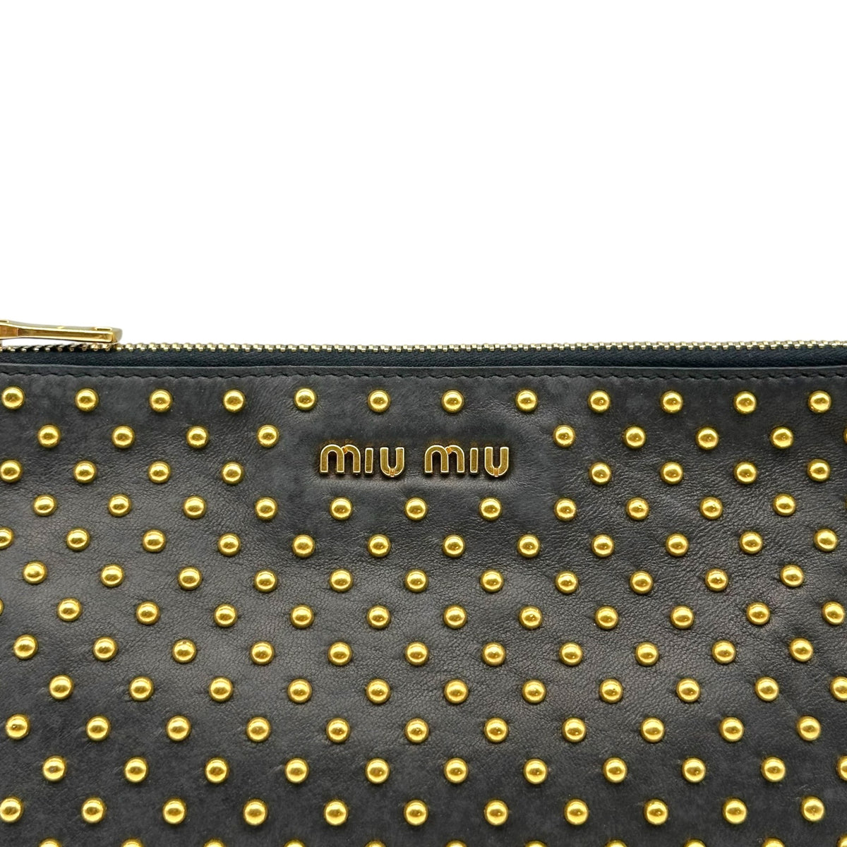 Miu Miu Black Lambskin Gold Studded Pouch Clutch Bag