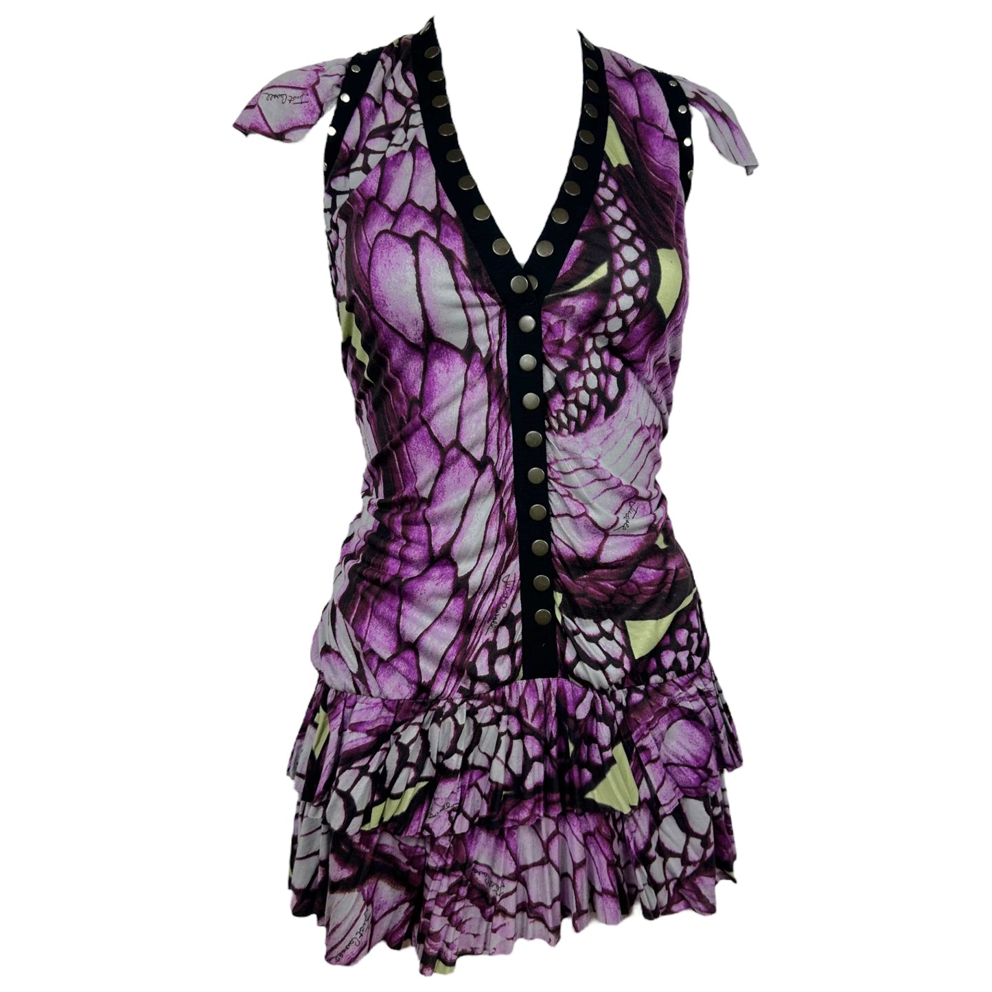 Roberto Cavalli Beachwear Purple Snake Print Studded Mini Dress
