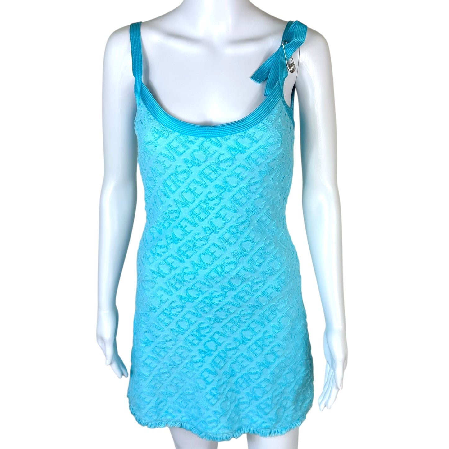 Versace x Dua Lipa Teal Blue Logo Mini Dress