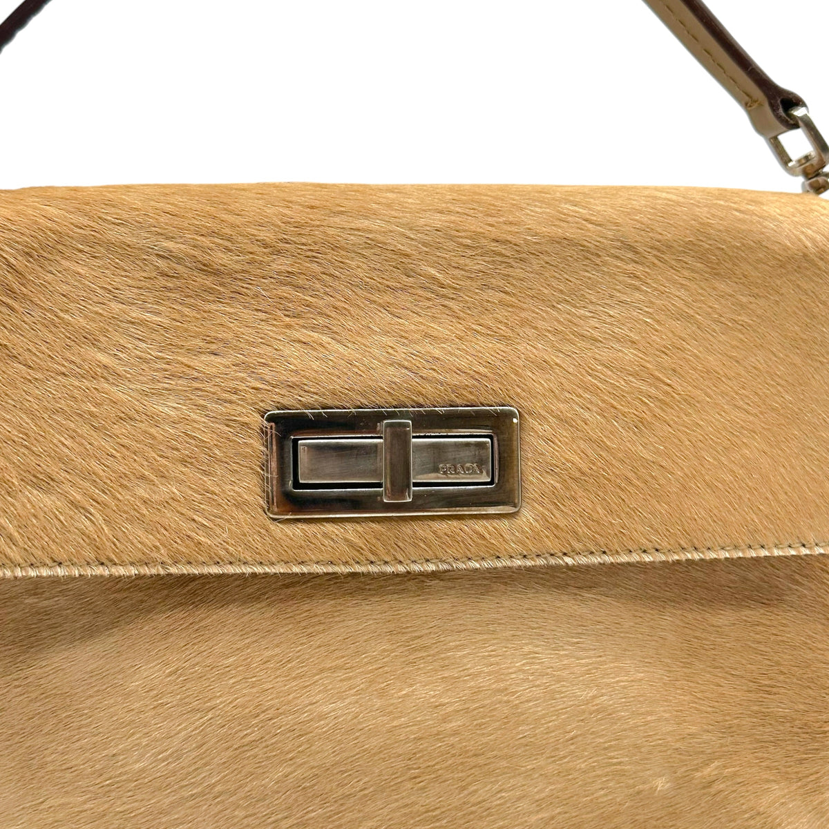 Prada Tan Ponyhair Turnlock Handbag