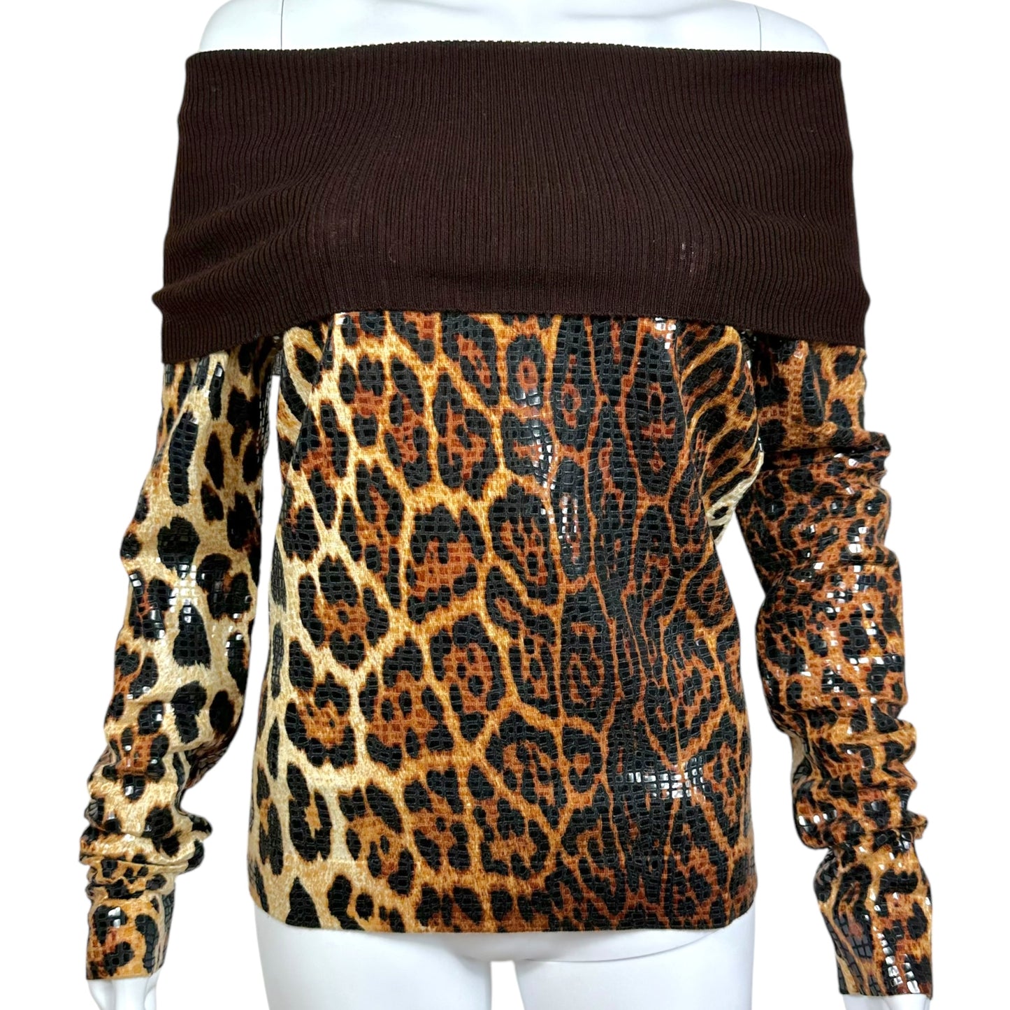 Christian Dior F/W 2004 Leopard Sequin Off the Shoulder Sweater
