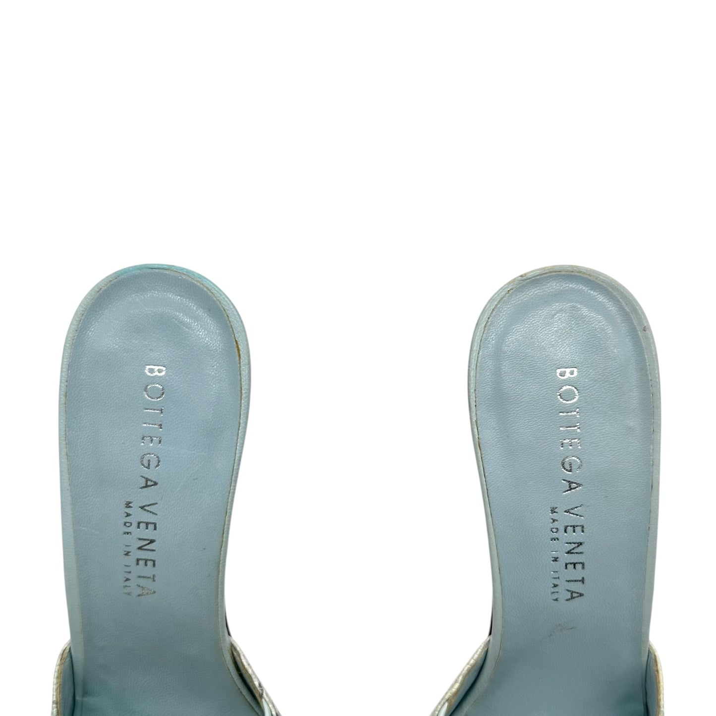 Bottega Veneta Blue Lizard Skin Mule Heels