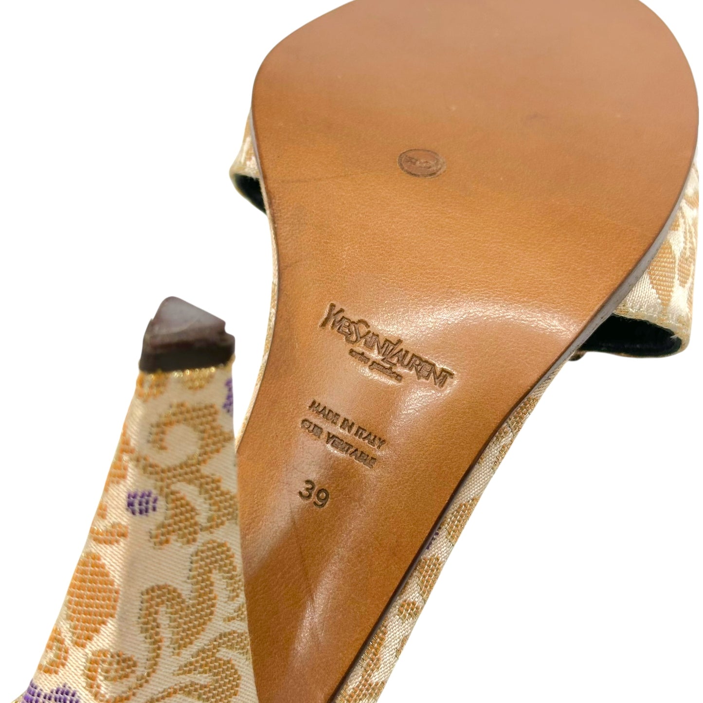 Yves Saint Laurent by Tom Ford Metallic Gold Damask & Purple Cross Heels
