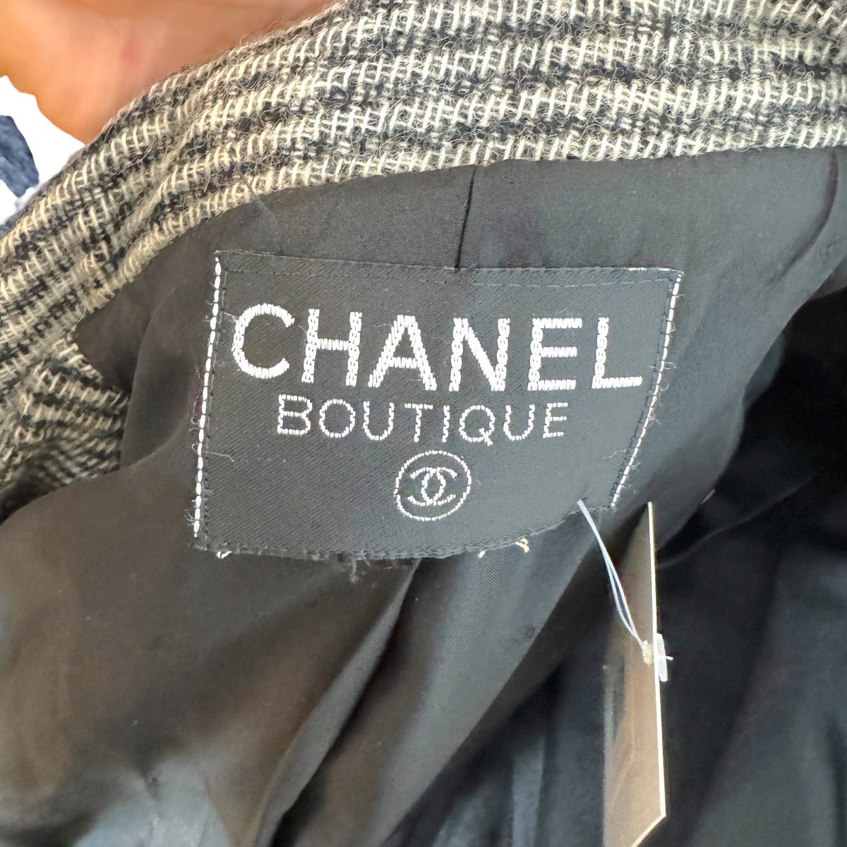 Chanel Black & White Wool Tweed Mid-Length Jacket