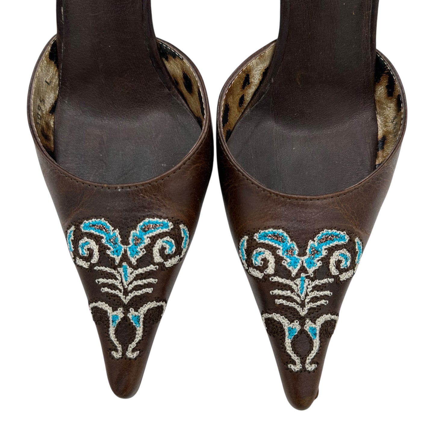 Roberto Cavalli Brown & Blue Embroidered Pointed Toe Heels