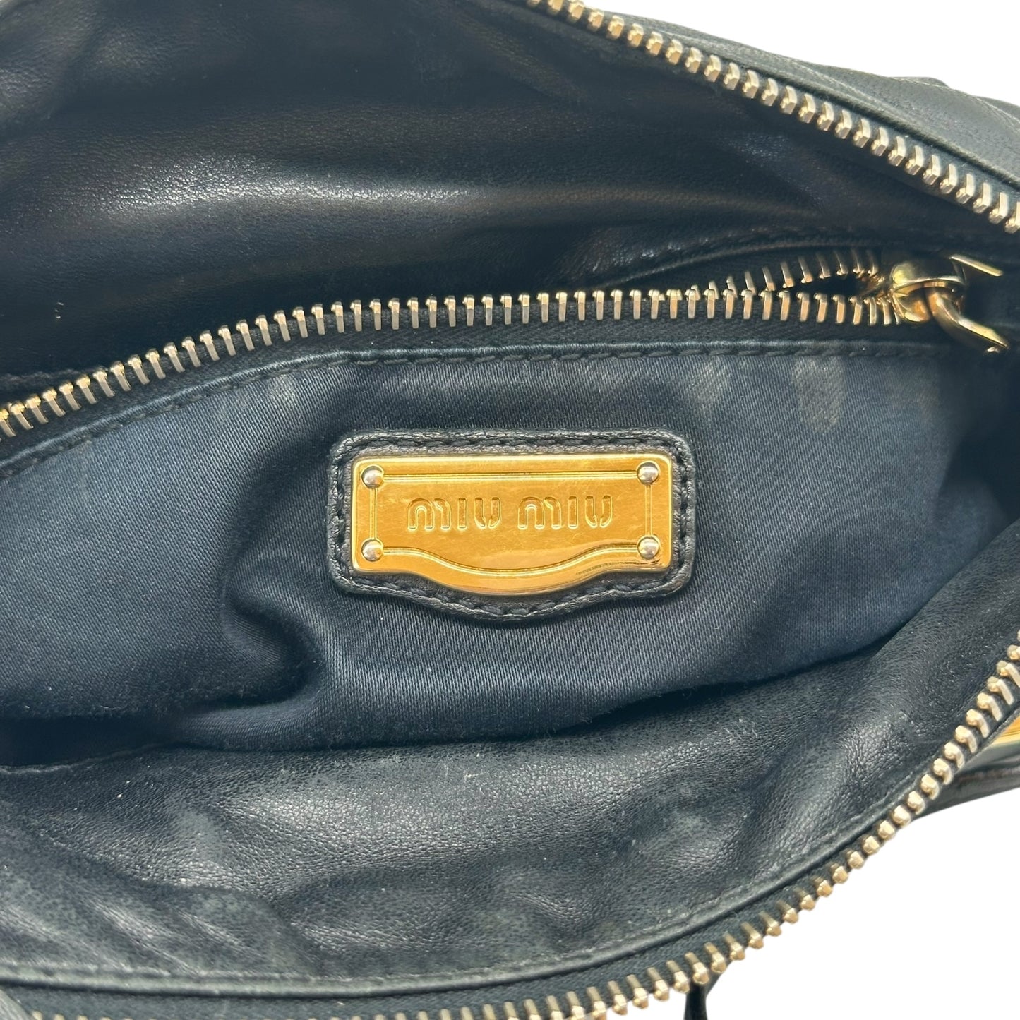 Miu Miu Black Quilted Leather & Gold Handles 2-Way Crossbody Clutch Bag