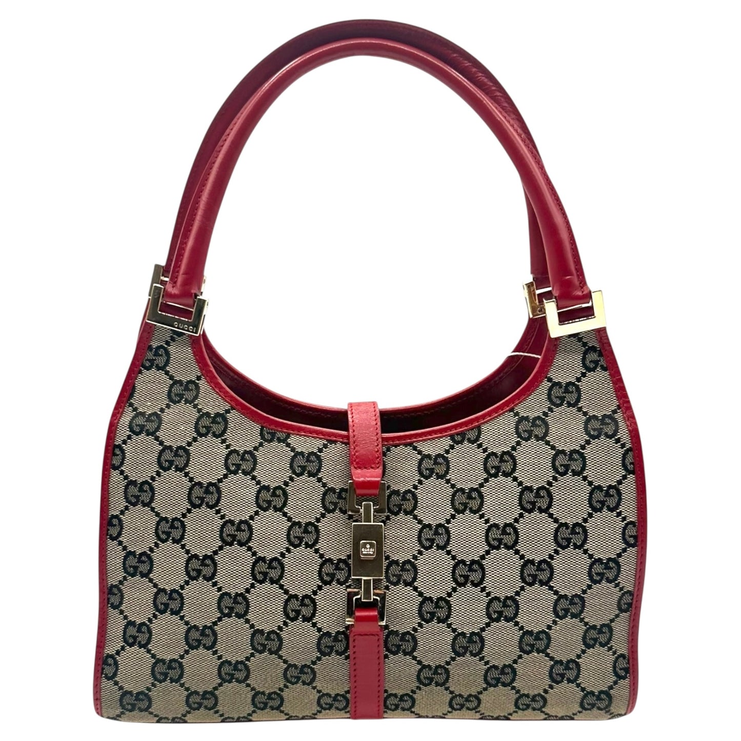 Gucci Gray Monogram & Red Trim Mini Jackie Bag
