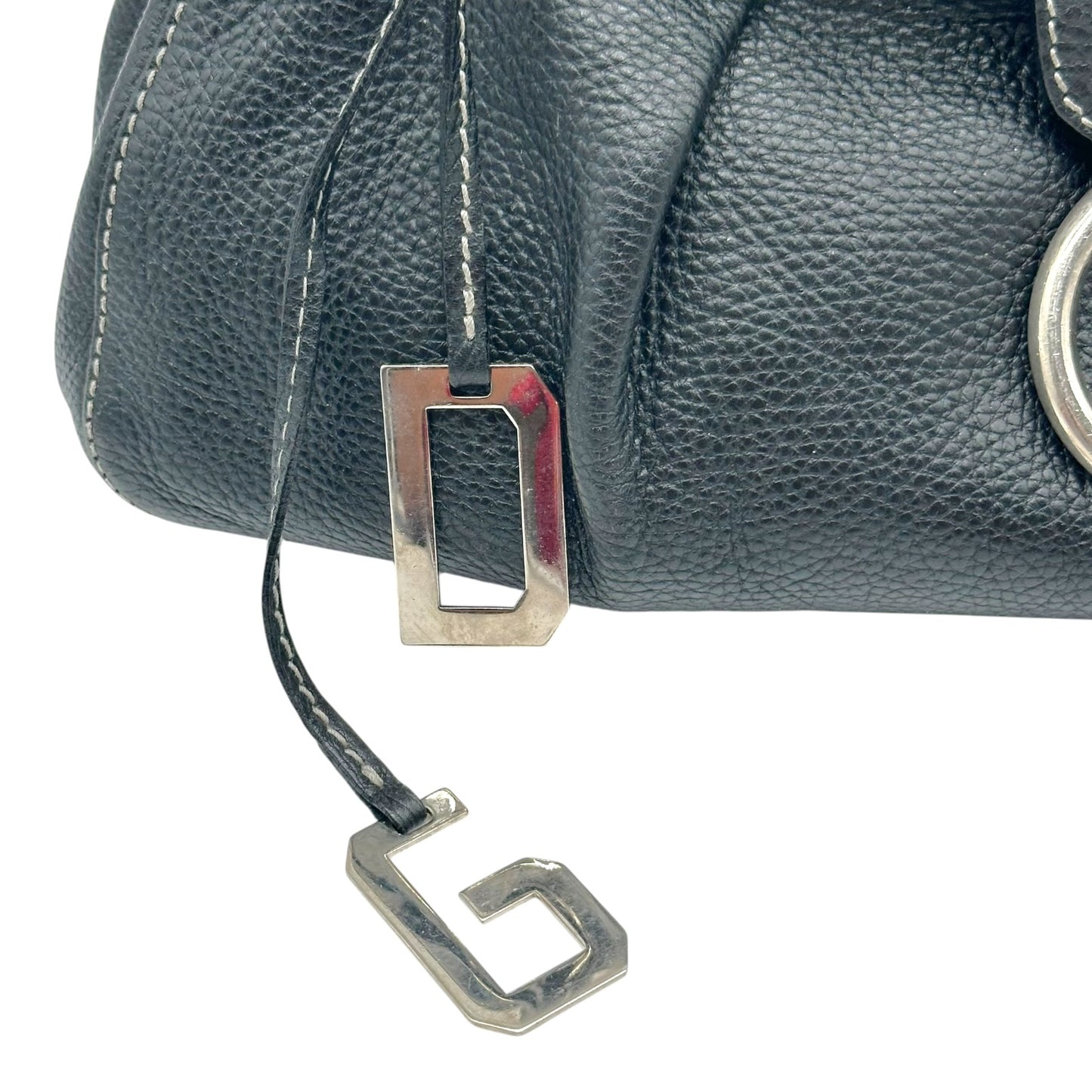 Dolce & Gabbana Black Leather Logo Charm Shoulder Bag