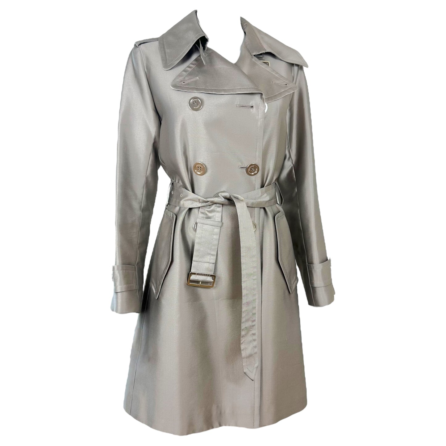 Burberry Beige Silk Trench Coat Double-Breasted